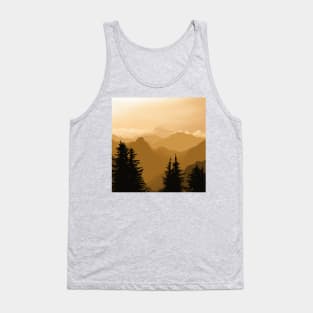 Bright Yellow Landscape, Tree Silhouettes, Digital Illustration Tank Top